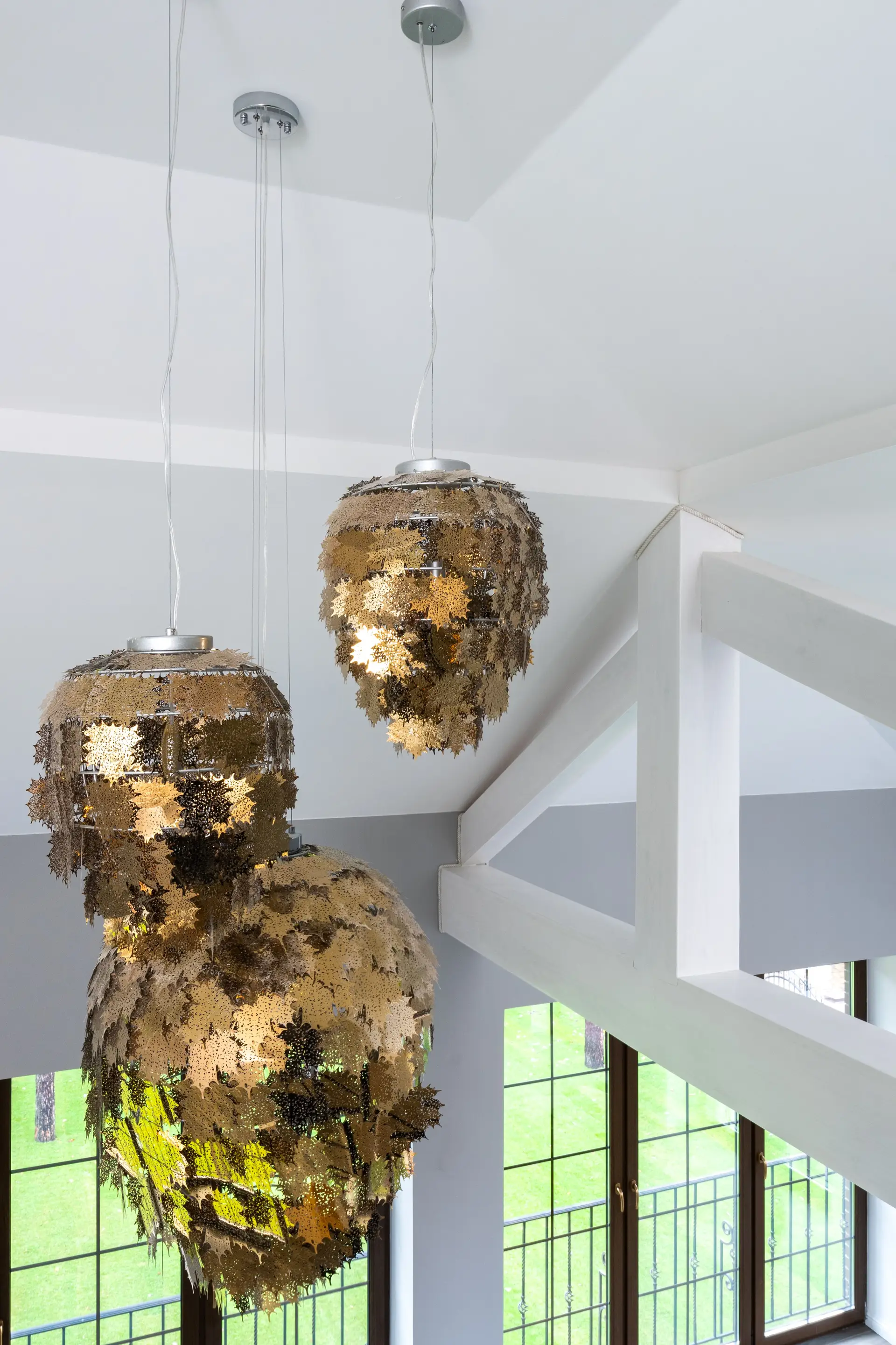 Modern residential interior with statement pendant lighting